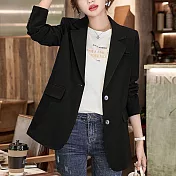 【MsMore】 西裝外套休閒氣質寬鬆設計感復古長袖短版# 120804 L 黑色