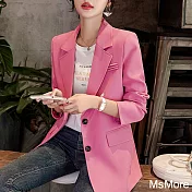 【MsMore】 西裝外套休閒氣質寬鬆設計感復古長袖短版# 120804 M 粉紅色