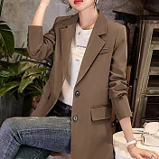 【MsMore】 西裝外套休閒氣質寬鬆設計感復古長袖短版# 120804 L 咖色