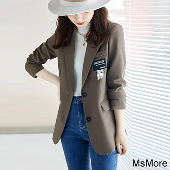【MsMore】 高級感純色休閒西裝外套時尚網紅炸街長袖短版# 120808 M 咖色