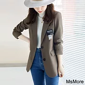 【MsMore】 高級感純色休閒西裝外套時尚網紅炸街長袖短版# 120808 XL 咖色