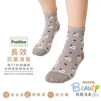【Morino摩力諾】台製除臭襪_日韓風手繪造型短襪-貓貓 灰色