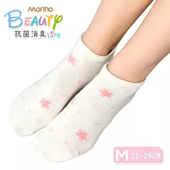 【Morino摩力諾】台製除臭襪_日韓風手繪造型船襪-櫻花 -白色