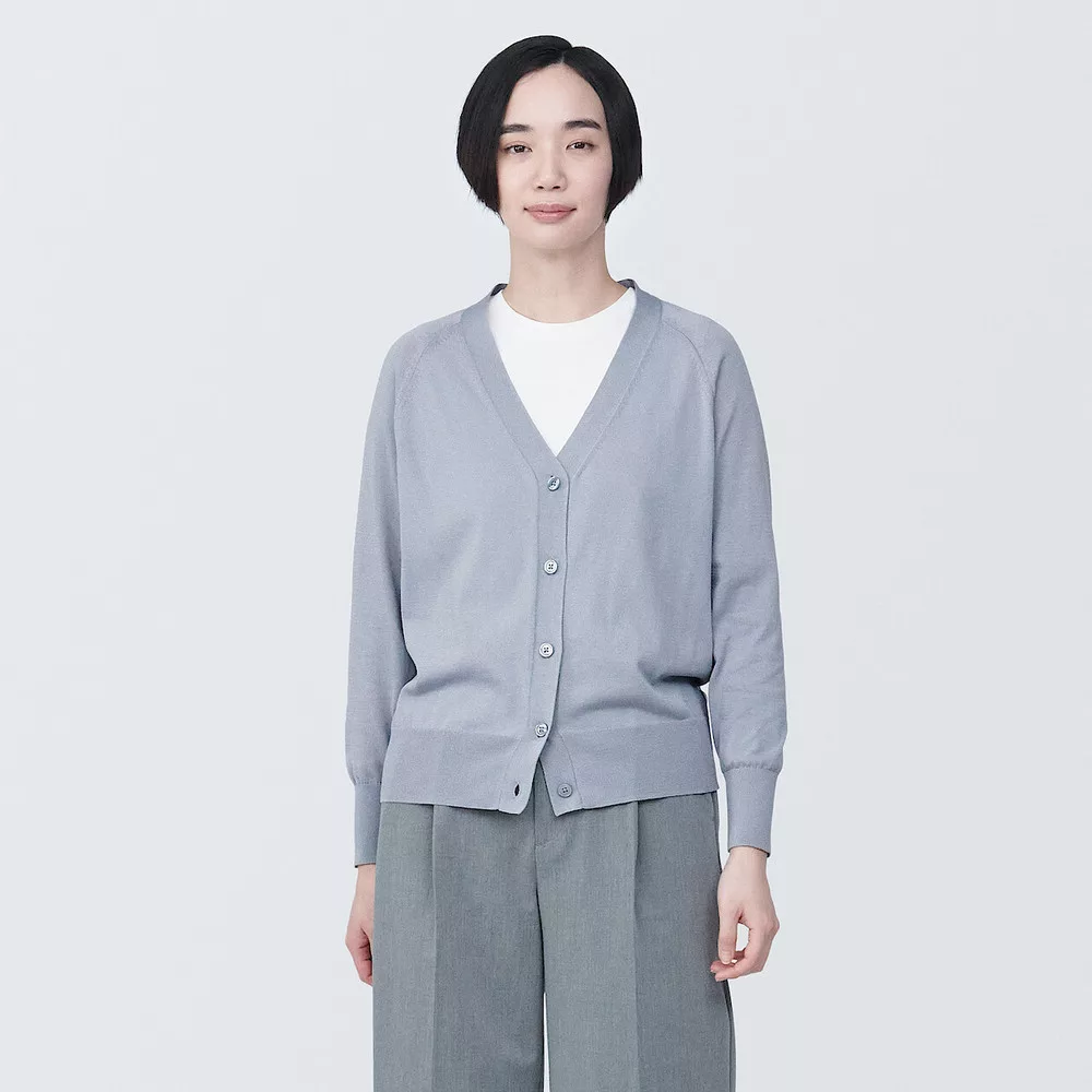 【MUJI 無印良品】女型態安定寬版開襟衫 XL 淺灰