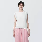 【MUJI 無印良品】女強撚網織法式袖針織衫 S 白色