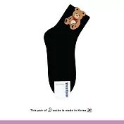 Kankoku韓國   卡通植絨領結小熊襪   * 黑色