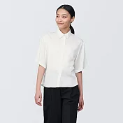 【MUJI 無印良品】女嫘縈混聚酯纖維標準領短袖襯衫 XS 白色