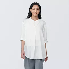 【MUJI 無印良品】女嫘縈混聚酯纖維五分袖長版衫 XS 白色