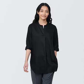 【MUJI 無印良品】女嫘縈混聚酯纖維五分袖長版衫 XS 黑色