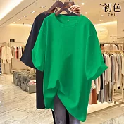 【初色】休閒純色寬鬆大碼透氣百搭圓領短袖T恤上衣-共10色-32894(M-2XL可選) XL 綠色