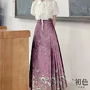 【初色】緞面復古仿妝花圖騰綁帶收腰顯瘦馬面裙半身裙長裙-共4色-32775(M-XL可選) M 玫紫色