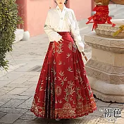 【初色】竹子印花亮面寬鬆馬面裙長裙半身裙-共3色-32776(M-XL可選) M 紅色