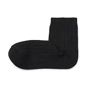 【MUJI 無印良品】女棉混足口柔軟寬螺紋直角短襪23-25cm 黑色