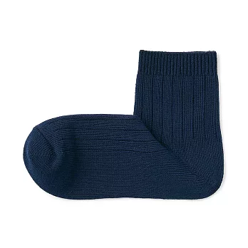 【MUJI 無印良品】女棉混足口柔軟寬螺紋直角短襪23-25cm 深藍