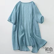 【初色】輕薄短袖棉麻風防曬開衫外套-共4色-32891(M-2XL可選) L 天藍色