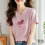 【初色】涼爽休閒氣質短袖T恤上衣-15款任選-67213(M-2XL可選) XL B.粉色