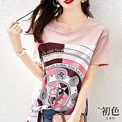 【初色】涼爽休閒氣質短袖T恤上衣-15款任選-67213(M-2XL可選) M C.粉色