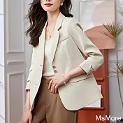 【MsMore】 西裝外套時尚氣質設計感休閒廓形長袖短版# 120809 L 米白色
