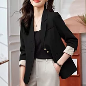 【MsMore】 西裝外套時尚氣質設計感休閒廓形長袖短版# 120809 XL 黑色
