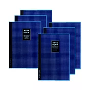 珠友 NB-18311-19 B5/18K藍色透明膠皮書套加厚筆記/固頁筆記簿/萬用記事本/定頁筆記本/側翻筆記/藍格橫線簿(大格)-90張/6入 藍