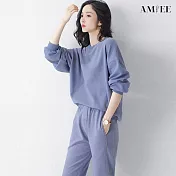 【AMIEE】簡潔俐落休閒無印風2件套裝(KDAY-1027) L 淺藍