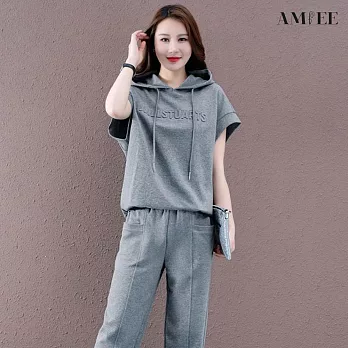 【AMIEE】潮款新穎時尚2件套裝(KDAY-216) 3XL 灰色