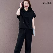 【AMIEE】潮款新穎時尚2件套裝(KDAY-216) 3XL 黑色