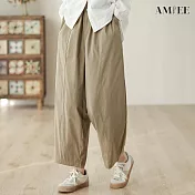 【AMIEE】日系寬鬆純色闊腿褲長褲(KDPY-9039) XL 卡其
