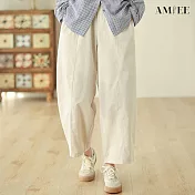【AMIEE】日系寬鬆純色闊腿褲長褲(KDPY-9039) M 杏色