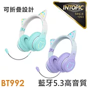 INTOPIC 廣鼎 夢幻炫彩喵耳無線耳機(JAZZ-BT992) 紫色
