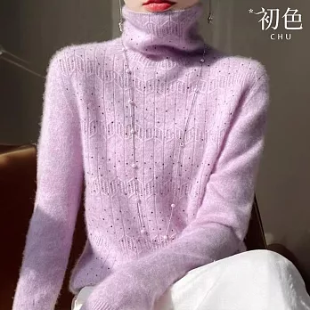 【初色】純色高領保暖鑲鑽毛衣長袖針織上衣女上衣-共5色-32924(F可選) F 紫色