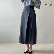 [衣途]高腰皺褶不規則翻邊長裙S-L(KDSY-B910) S 氣質灰