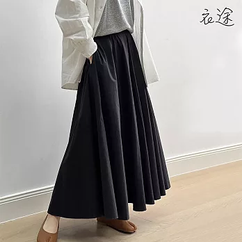 [衣途]復古寬鬆A字山本風百褶傘裙M-L(KDSY-B926) M 黑色