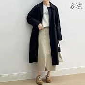[衣途]文藝寬鬆中長款風衣外套M-L(KDCY-B060) M 高級黑