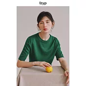 ltyp旅途原品 巴素蘭美麗諾羊毛雙層圓領T恤 春裝百搭針織小衫女 M L  M 靜綠色