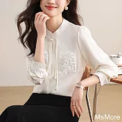 【MsMore】 中式國風襯衫長袖半高領盤扣馬面裙短版上衣# 121000 3XL 白色