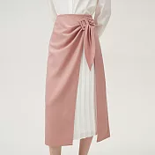 【MsMore】 風琴裙新款設計感氣質高腰直筒拼接半身裙長款# 121094 L 粉紅色