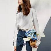 【MsMore】 柔藍春水法式襯衫長袖短版上衣# 121095 2XL 白色