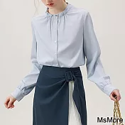 【MsMore】 柔藍春水法式襯衫長袖短版上衣# 121095 2XL 藍色