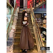 【Jilli~ko】法式方領氣質修身針織連衣裙女 J11200  FREE 咖色