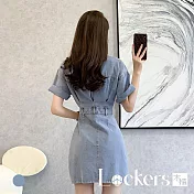 【Lockers 木櫃】小個子高腰復古牛仔連衣短裙 L113030803 XL 淺藍色XL