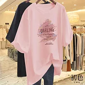 【初色】休閒寬鬆透氣大碼卡通印花圓領短袖T恤女上衣-(多款可選) M A.粉紅色