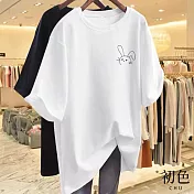 【初色】休閒寬鬆透氣大碼卡通印花圓領短袖T恤女上衣-(多款可選) M C.白色