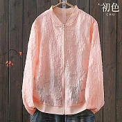 【初色】文藝風輕薄立體裁剪緹花長袖棒球服開衫外套女外套-粉紅色-32628(M-2XL可選) XL 粉紅色