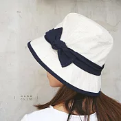 日本AUBE 配色蝴蝶結可折疊抗UV遮陽帽 象牙白