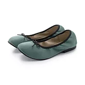 【MUJI 無印良品】女撥水加工棉質緞布蝴蝶結芭蕾舞鞋 22.5cm 煙燻綠