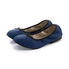 【MUJI 無印良品】女撥水加工棉質緞布蝴蝶結芭蕾舞鞋 22.5cm 深藍