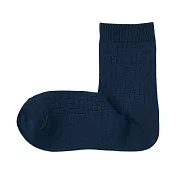 【MUJI 無印良品】女棉混足口柔軟鋸齒花紋直角短襪23-25cm 深藍