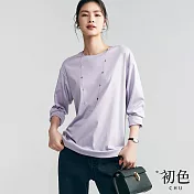 【初色】純色百搭寬鬆休閒圓領長袖T恤內搭上衣-共4色-32664(M-XL可選) M 紫色