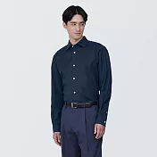 【MUJI 無印良品】男有機棉免熨燙半寬領長袖襯衫 M 深藍